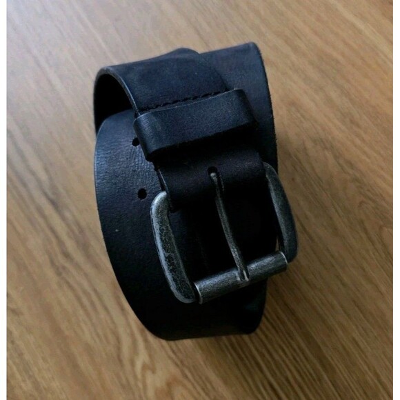 American Eagle Black Leather Work Belt  Men's Size 32 Silver Buckle - Picture 1 of 8